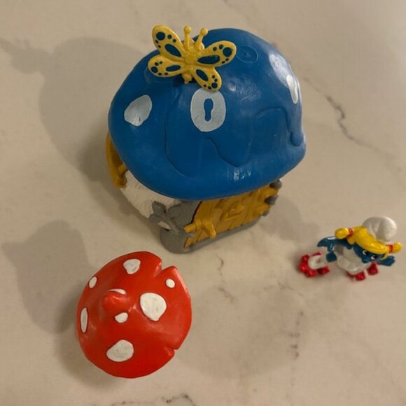 *Rare Vintage Schleich Smurf Mushroom Cottage House & Figurines - Picture 4 of 10